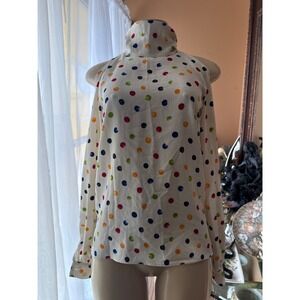 Anna October Polka Dot Cold Shoulder Blouse White Multi Mock Neck XS‎ Ukraine